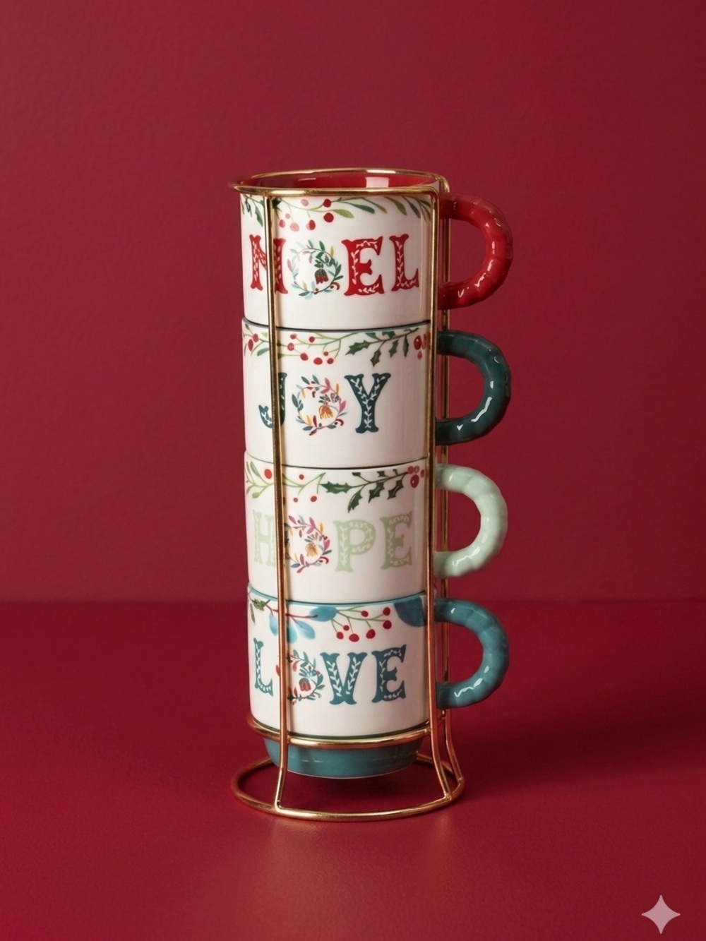2024 🩷 New The Pioneer Woman Merry Meadows Stoneware Stacking Mugs & Rack